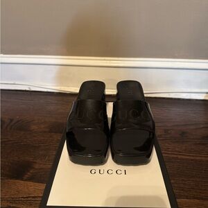 Gucci Glossy Black Slide Sandals